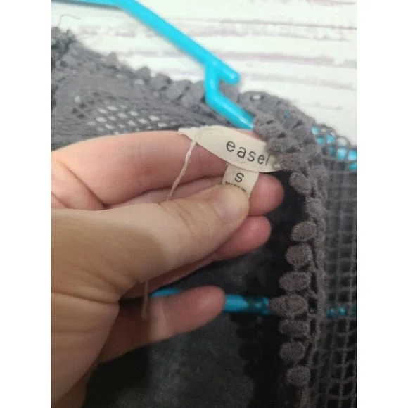 Easel Charcoal Gray Crochet Trim Long Sleeve Cardigan Sweater Womans Size Small - Picture 5 of 6